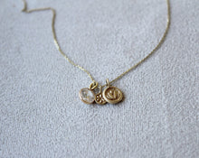 Load image into Gallery viewer, 14k solid gold charm necklace, Zirconia necklace,  Minimal coin necklace,  Gold lotus necklace