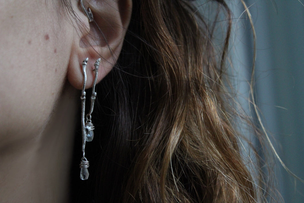 Gemstone Twig Earrings, Aquamarine Birthstone Jewelry, Bridal Twig Earrings, Gift for her