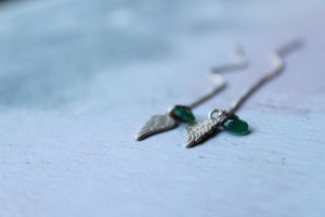 Sterling silver ear threader earrings, Green onyx earrings, Boho jewellery