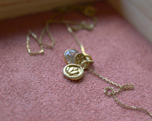 14k solid gold charm necklace, Zirconia necklace,  Minimal coin necklace,  Gold lotus necklace