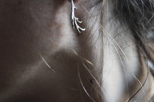 Sterling silver Deer antler earrings ,  Animal jewelry ,Dainty earrings, Gift for her