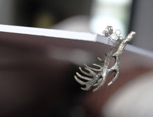 Load image into Gallery viewer, Sterling silver Deer antler earrings ,  Animal jewelry ,Dainty earrings, Gift for her