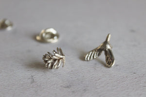 Sterling silver pins, Set of two pins, Succulent jewelry, Maple seed pin, Silver lapel pin