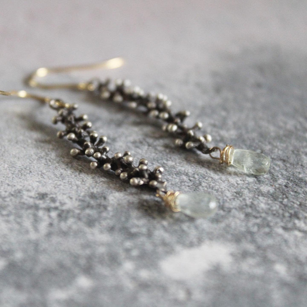Long organic earrings , Aquamarine earrings, Delicate long earrings , Wedding jewelry