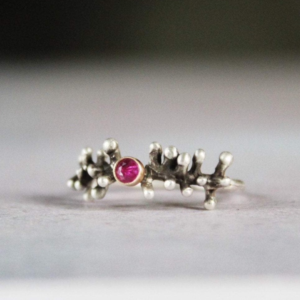 Sterling silver ruby ring , Alternative engagement ring, July birthstone ring , Gift for girlfriend