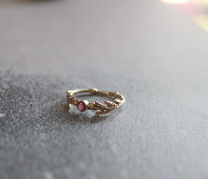 14K solid gold ruby ring, Engagement ruby ring, Birthstone gold ring, Gold leaf ring , Ring for her