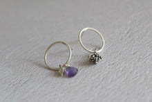 Load image into Gallery viewer, Mismatched earrings,  Open circle stud earrings,Amethyst and Succulent earrings