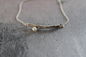 Silver twig and pearl bracelet , Chain sterling silver bracelet,   Wedding bracelet