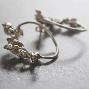 Sterling silver organic earrings, Oval stud earrings, Big botanical earrings, Unique seed earrings