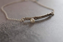 Load image into Gallery viewer, Silver twig and pearl bracelet , Chain sterling silver bracelet,   Wedding bracelet