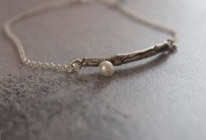 Silver twig and pearl bracelet , Chain sterling silver bracelet,   Wedding bracelet