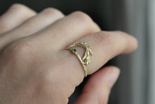 Load image into Gallery viewer, 14k solid gold ring , Cedar leaf ring, CZ gold ring, Alternative engagement ring, Gold nature ring