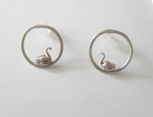 Load image into Gallery viewer, Sterling silver small studs, Swan stud earrings, Animal jewelry, Gift for daughter