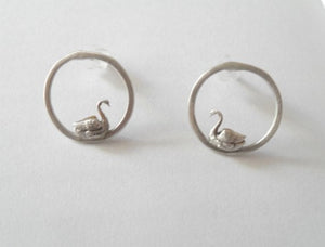Sterling silver small studs, Swan stud earrings, Animal jewelry, Gift for daughter