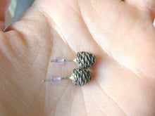 Load image into Gallery viewer, Sterling silver pine cone earrings, Small stud earrings inspired by nature