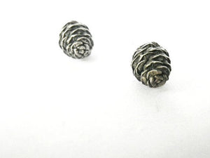 Sterling silver pine cone earrings, Small stud earrings inspired by nature