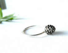 Load image into Gallery viewer, Sterling silver pine cone ring , Siver Stacking ring, Woodland Jewelry, Nature rings