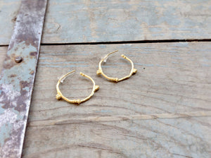 Gold plated twig hoop earrings, Branch jewelry, Inspired by nature