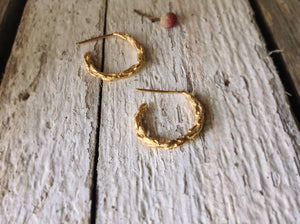 Gold-plated botanical hoop earrings, Nature inspired jewelry, Small Nature hoops