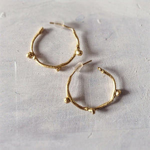 Gold plated twig hoop earrings, Branch jewelry, Inspired by nature