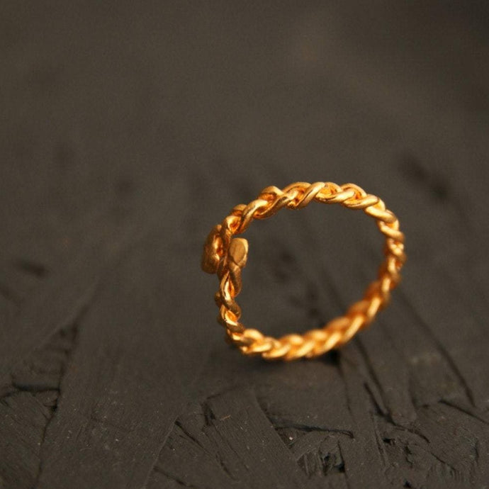Gold plated braided ring, Minimal adjustable ring, Stacking ring