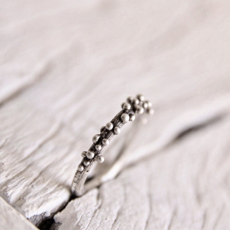 Sterling silver granulated ring, Simple bubble ring, Stacking ring, Dot ring