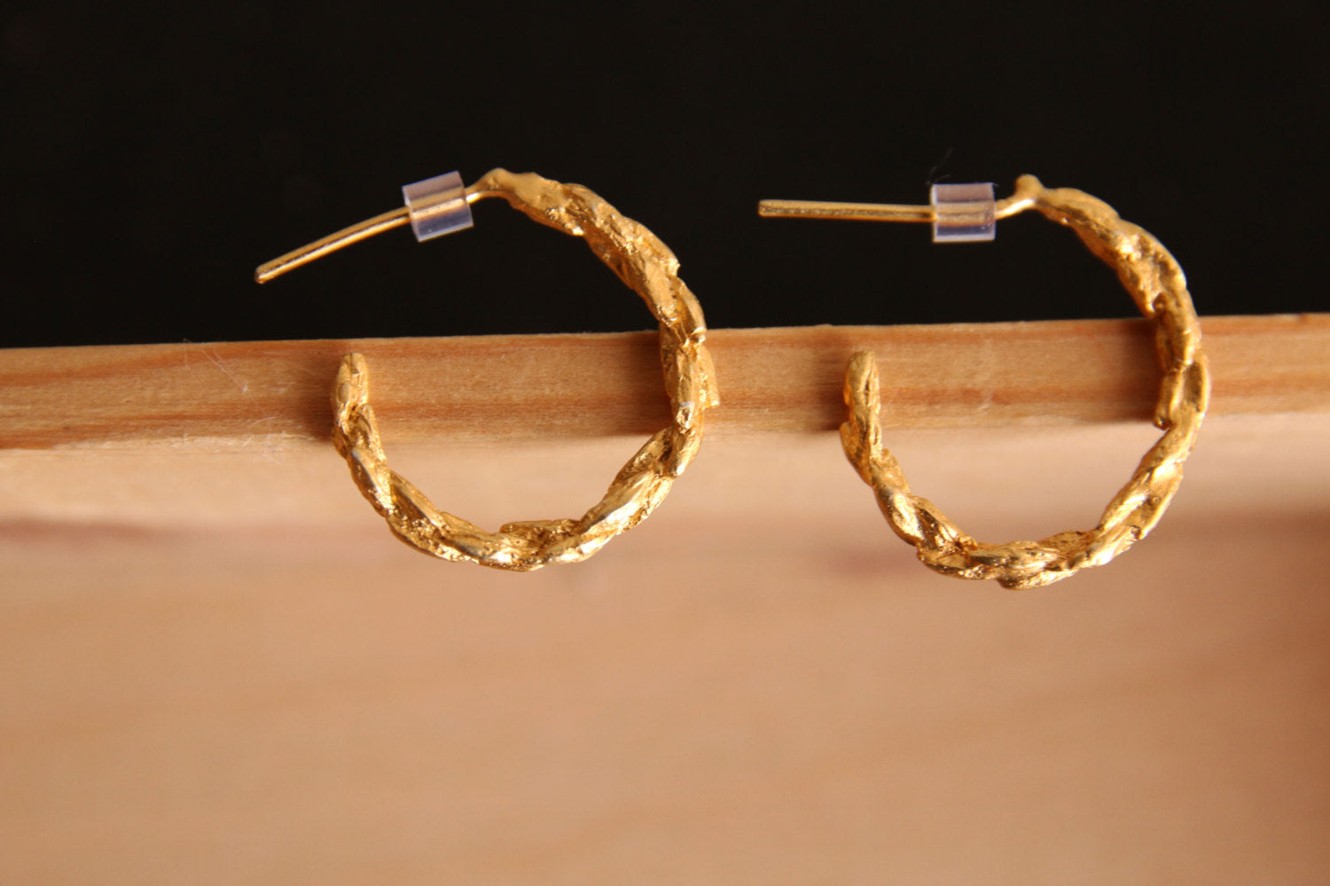 Gold-plated botanical hoop earrings, Nature inspired jewelry, Small Nature hoops