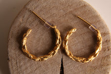Load image into Gallery viewer, Gold-plated botanical hoop earrings, Nature inspired jewelry, Small Nature hoops