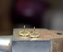Load image into Gallery viewer, 14k solid gold tiny ginkgo leaf stud earrings