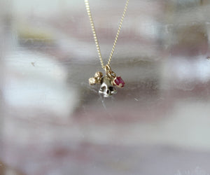 Sugar skull necklace with 9k solid gold chain