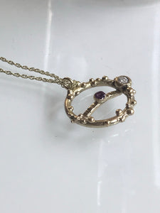 9k solid gold open circle pendant with gemstones, Gold minimal necklace