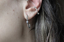 Load image into Gallery viewer, Granulated hoops with zircon, Sterling silver dot hoop earrings