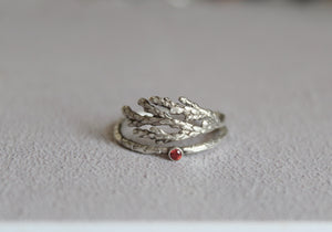Gemstone cedar leaf ring in Sterling silver