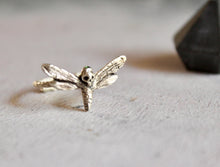 Load image into Gallery viewer, Deaths head moth ring with green zircon, Sterling silver ring