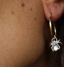 Load image into Gallery viewer, Spider hoop earrings with white topaz