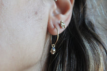 Load image into Gallery viewer, 9k solid gold sugar skull hoop earrings, Mismatched hoop earrings with tanzanite
