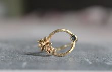 Load image into Gallery viewer, 14K solid gold succulent ring with 3mm London blue topaz