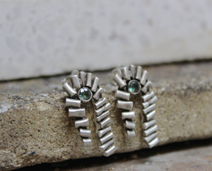 Green tourmaline earrings, Sterling silver stud earrings