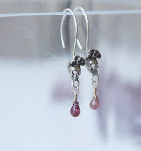 Sterling silver sugar skull earrings with pink tourmaline