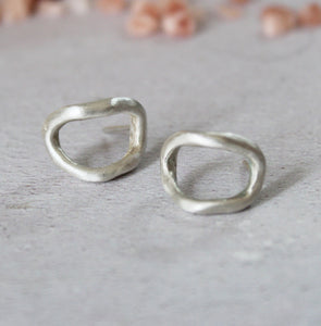 Open oval stud earrings, Sterling silver minimal earrings