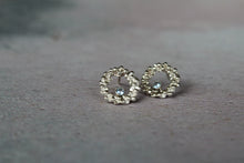 Load image into Gallery viewer, Tiny open circle stud earrings with aquamarine