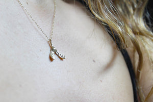 9k solid gold maple seed necklace, Double maple seed pendant , Sycamore seed necklace, Botanical jewelry