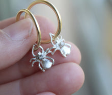 Load image into Gallery viewer, Spider hoop earrings with white topaz
