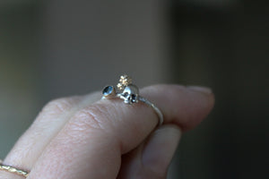 London blue topaz ring, Sugar skull ring, 14K gold ring