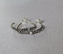 Load image into Gallery viewer, Granulated hoops with zircon, Sterling silver dot hoop earrings