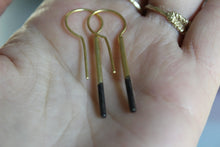 Load image into Gallery viewer, Gold plated minimalist earrings, Gold bar earrings with oxidation