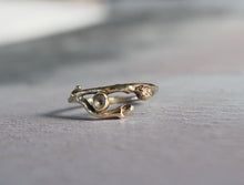 Load image into Gallery viewer, 9k solid gold twig ring with white topaz