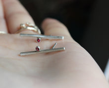 Load image into Gallery viewer, Sterling silver bar earrings with hot pink zircon