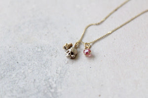 Sugar skull necklace with 9k solid gold chain