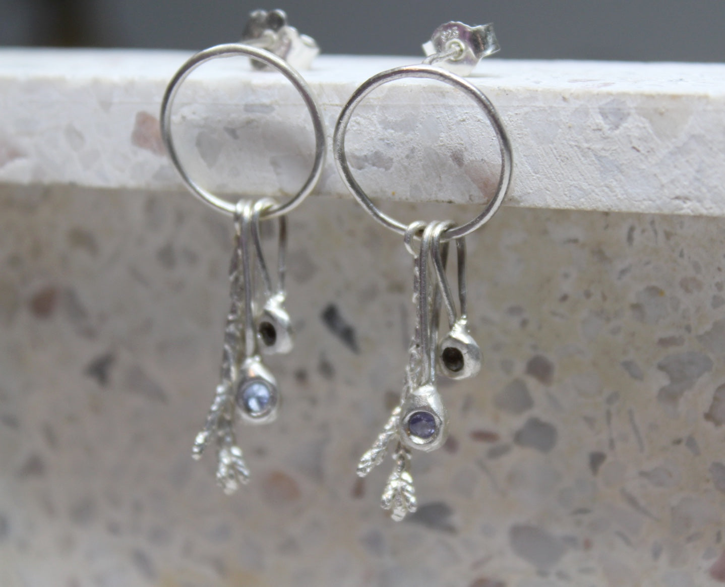 Long drop earrings ,Dangle gemstone earrings
